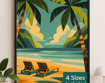 Abstract Caribbean Beach Print: Modern Coastal Wall Art (Digital Download)