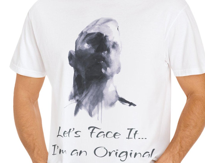 Men's Graphic Tee: Abstract Face - "Let's Face It I'm an Original"