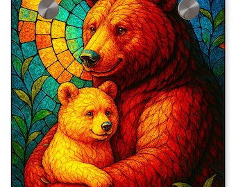Stained Glass Style Bear Cub Acrylic Print – Father's Day Animal Art