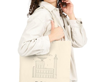 Travel-Themed Cotton Canvas Tote Bag: Eco-Friendly Shopper