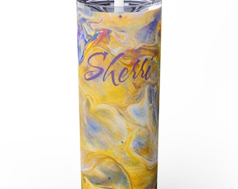 Personalized Marbled Skinny Tumbler  20oz Stainless Steel with Straw | Colorful Hydration Gift
