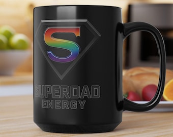 Personalized Superdad Energy Black Mug - Father's Day Gift, Coffee Mug, Customizable Mug, Dad Gift, Unique Kitchenware