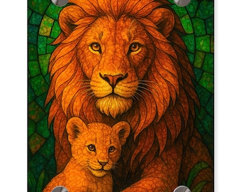 Lion and Cub Acrylic Wall Art: Stained Glass Style, Father's Day Gift