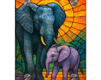 Elephant & Calf Acrylic Wall Art: Stained Glass Style, Father's Day Gift