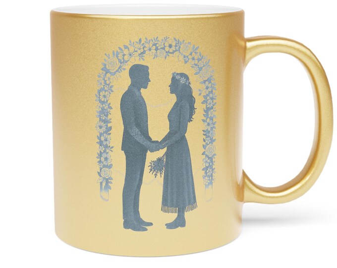 Personalized Wedding Mug: Gold or Silver Floral Arch, Bride & Groom Gift