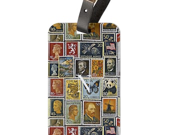 Vintage Stamp Luggage Tag: Acrylic Travel Accessory with Leather Strap