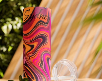 Personalized Marbled Skinny Tumbler  20oz Stainless Steel with Straw | Colorful Hydration Gift