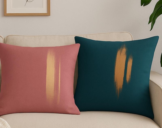 Faux Suede Square Pillow: Modern Home Decor with Metallic Brushstrokes