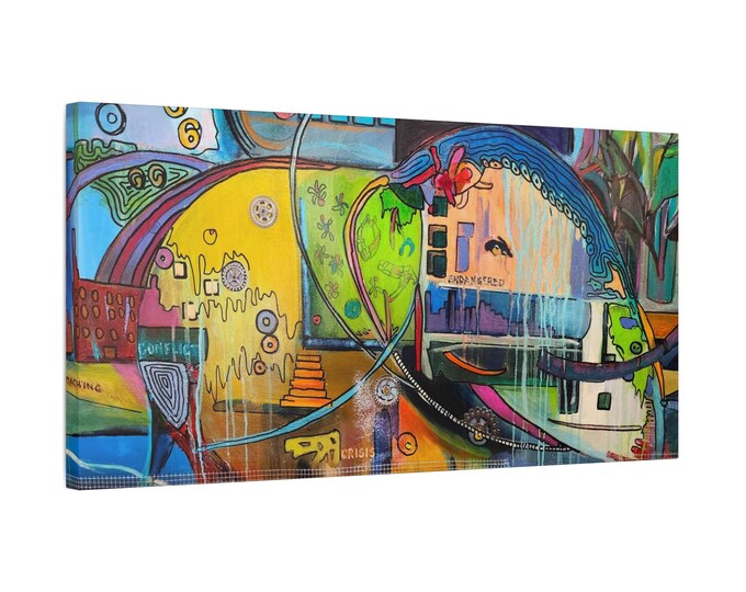 Bold Elephant Abstract Canvas Art: Colorful Modern Home Decor