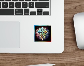 Holographic Cross Sticker: Vibrant Religious Art Decor