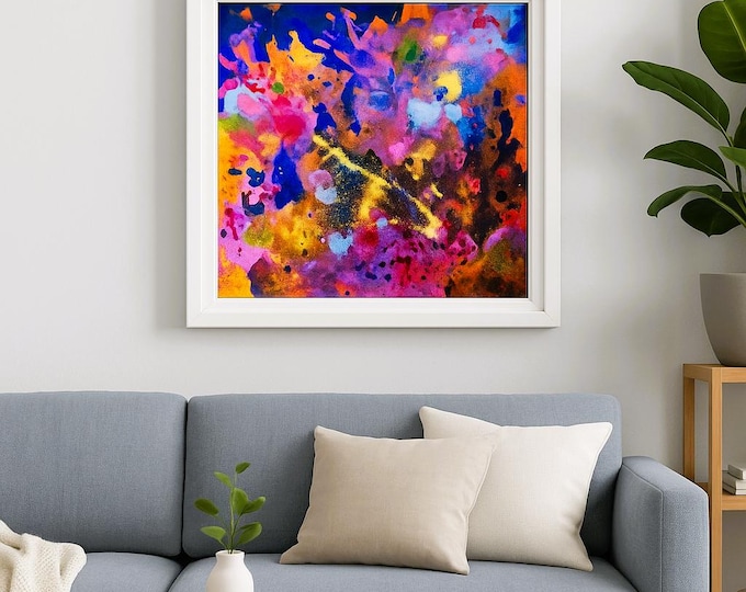 Textured Abstract Painting: 12x12 Mixed Media Art, Customizable Frame