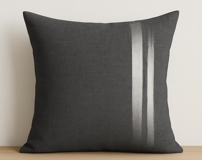 Faux Suede Square Pillow: Slate Grey with Metallic Stripes
