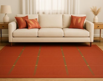 Terracotta Area Rug | Earthy Modern Grid, Olive & Gold Accents