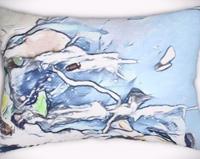 Ocean Waves Lumbar Pillow: Abstract Coastal Throw Cushion
