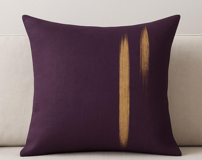 Faux Suede Pillow: Aubergine with Metallic Stripes, Modern Abstract Decor