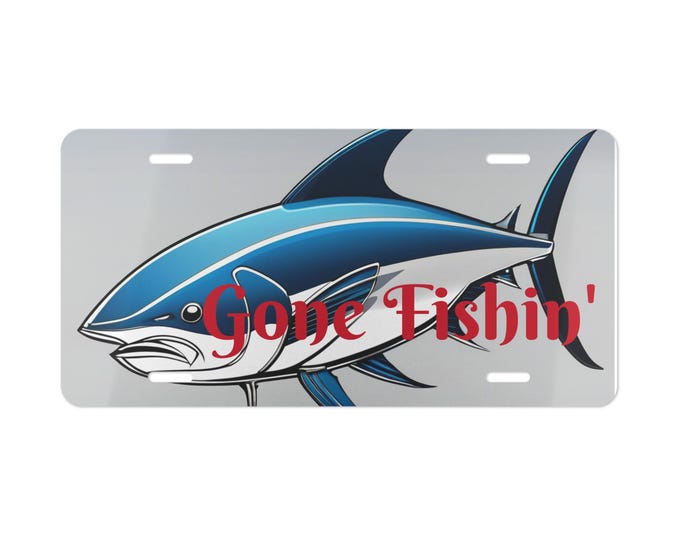 Gone Fishing Vanity Plate: Aluminum Car Tag, Outdoor Decor