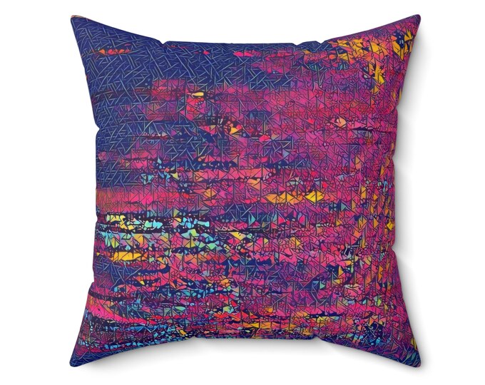 Vibrant Abstract Faux Suede Pillow: Modern Home Decor