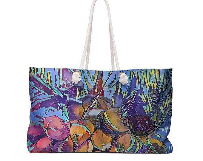 Tropical Floral Print Weekender Bag: Travel Duffel, Gym Tote