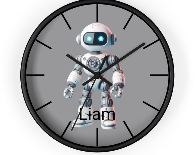 Personalized Robot Wall Clock: Custom Kids Room Decor, Silent Movement