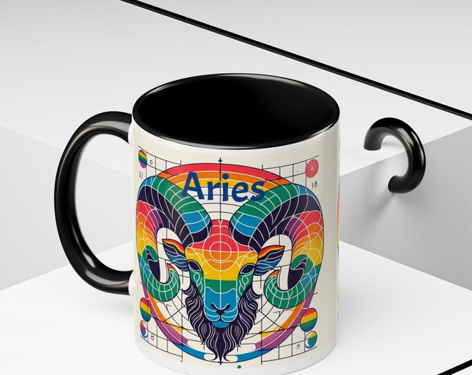 Colorful Aries Zodiac Coffee Mug: Gay Pride Astrology Gift