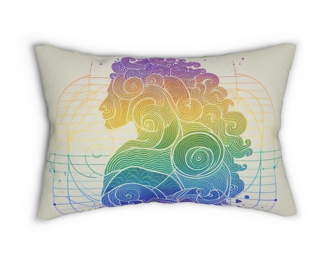 Rainbow Goddess Lumbar Pillow: Boho Couch Cushion, Yoga Decor