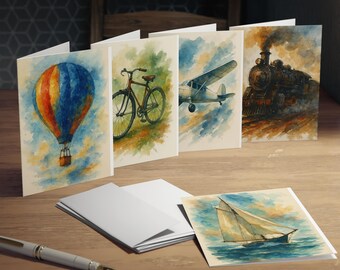 Vintage Adventure Greeting Cards: Hand-Painted Watercolor Note Cards