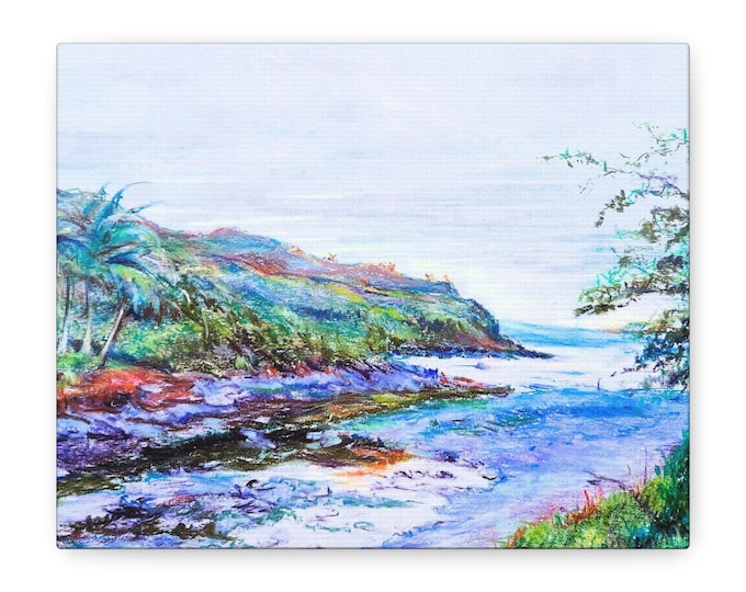 Coastal Landscape Canvas Print: Serene Tropical Beach House Wall Art