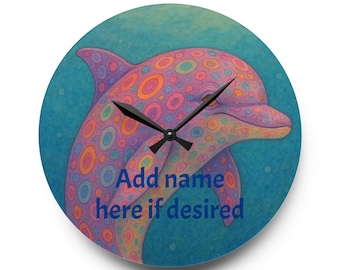 Colorful Dolphin Acrylic Wall Clock: Nautical Kids Room Decor