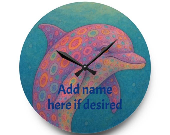 Colorful Dolphin Acrylic Wall Clock: Nautical Kids Room Decor