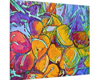 Colorful Coconut Canvas Art: Tropical Home Decor