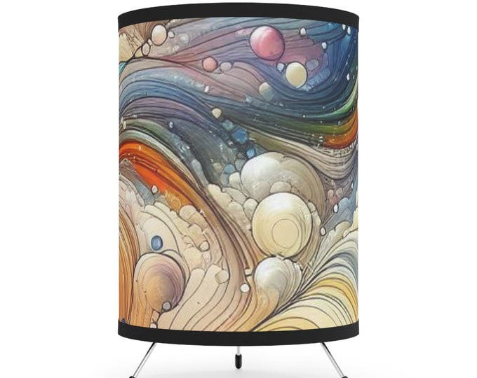 Abstract Watercolor Tripod Lamp: Bohemian Mid-Century Modern Lighting
