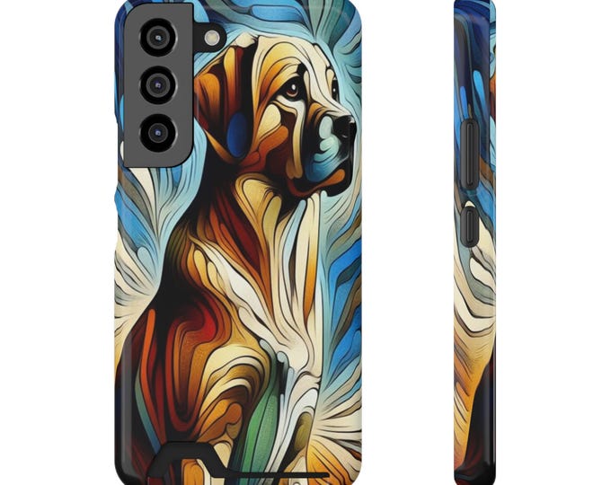 Stained Glass Dog Phone Case with Card Holder - MagSafe Compatible
