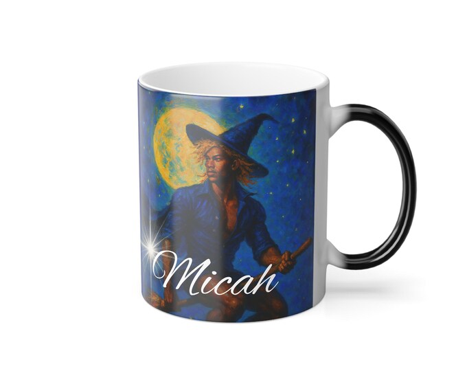 Hewitched Color Changing Mug, Male Witch Heat Sensitive Cup, Retro Bewitched Coffee Mug, Magic Broomstick Mug for Halloween Gift