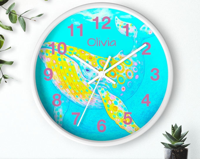 Personalized Whale Clock: Colorful Ocean Nursery Decor
