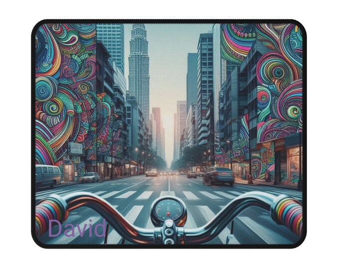 Psychedelic Bike Ride Mouse Pad: Non-Slip Gamer Desk Decor