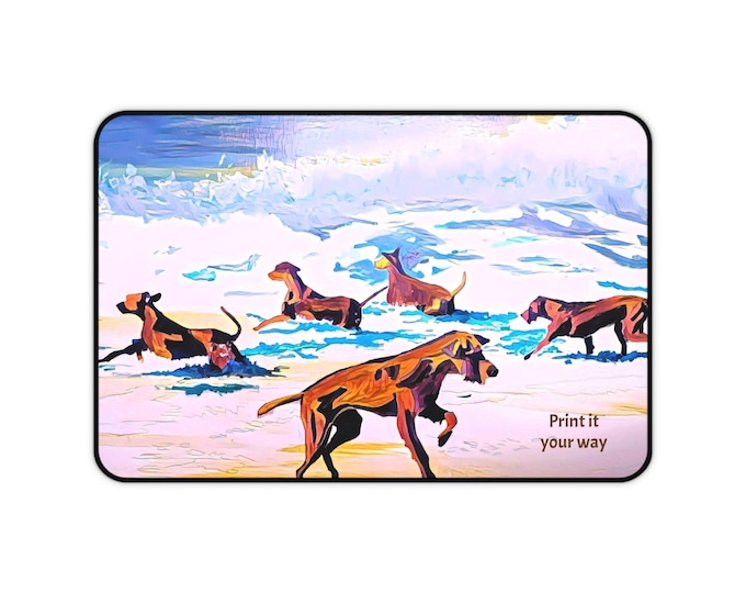 Ocean Waves Dog Desk Mat: Vibrant Neoprene Office Decor