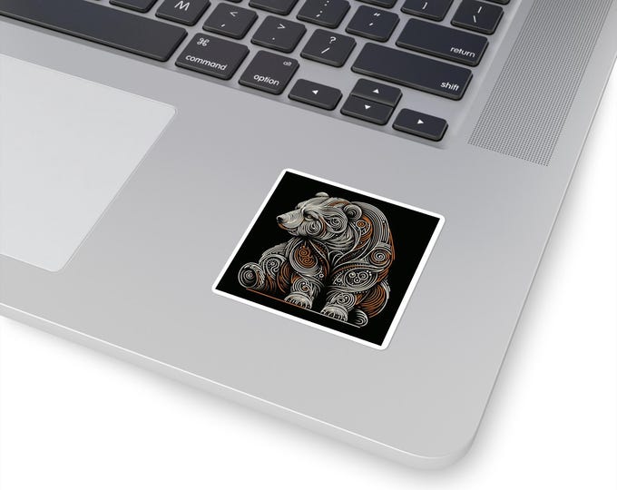 Artistic Bear Square Sticker: Bohemian Animal Art Decal