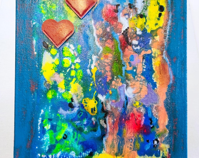 Abstract Oil & Acrylic Painting: Sculptural Hearts, Papa Was a Rolling Stone