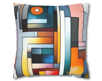 Artistic Faux Suede Pillowcase: Modern Geometric Cushion Cover