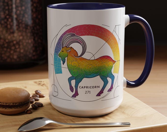 Illustrated Capricorn Coffee Mug: Colorful Zodiac Astrology Gift