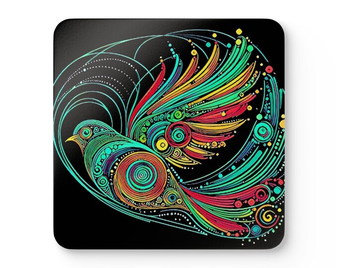Colorful Bird Coaster Set: Bohemian Corkwood Home Decor