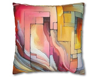 Geometric Faux Suede Pillow Cover: Abstract Art Accent Pillow