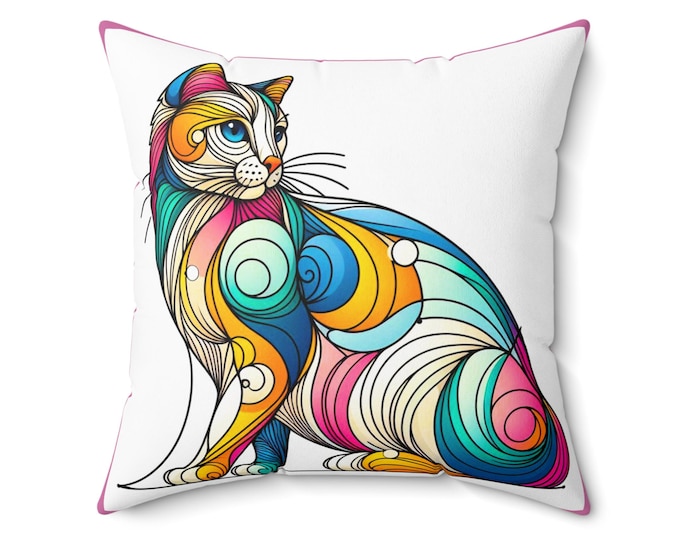 Colorful Cat Art Pillow: Modern Home Decor Throw Cushion
