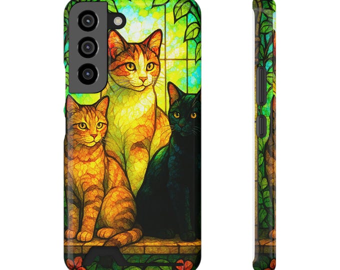 Stained Glass Cat Phone Case with Card Holder - MagSafe Compatible