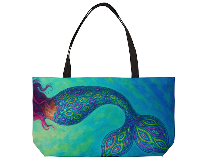 Mermaid Weekender Tote Bag: Colorful Bohemian Beach Travel Bag