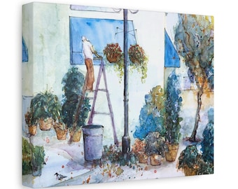 Gardener's Moment Canvas Print: Tranquil Urban Nature Scene