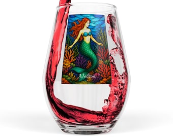 Artistic Mermaid Stemless Wine Glass: Ocean Lover's Gift