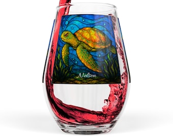 Stained Glass Sea Turtle Wine Glass: Ocean Lover Gift