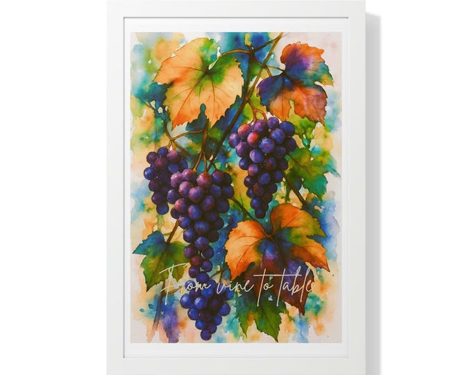 Framed Grapevine Kitchen Art: Elegant Botanical Print for Wine Lovers