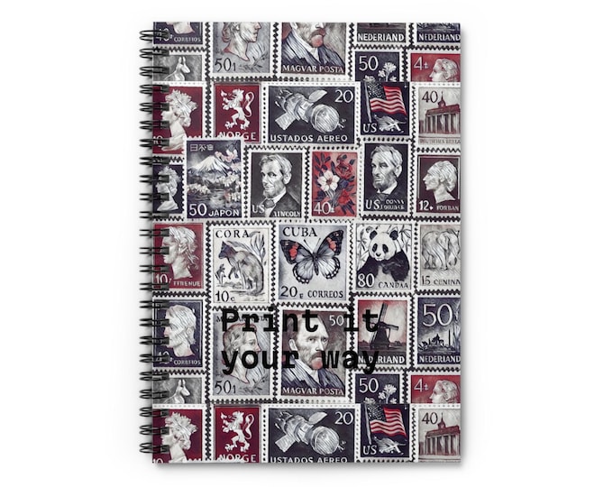 Vintage Stamp Spiral Notebook: Artistic Travel Journal